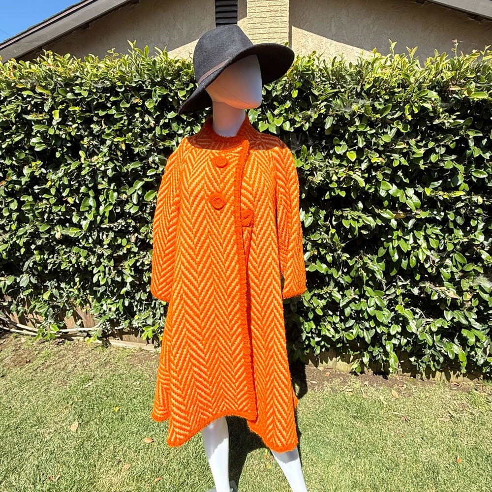 Vibrant Orange Chevron Wool Coat